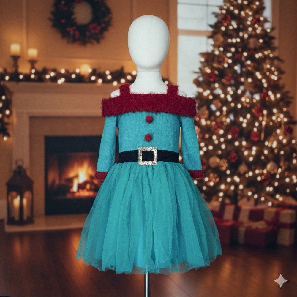 Urban Heritage Fa La La Love Christmas Elf Sweater Dress Girls Size 4/6T Small